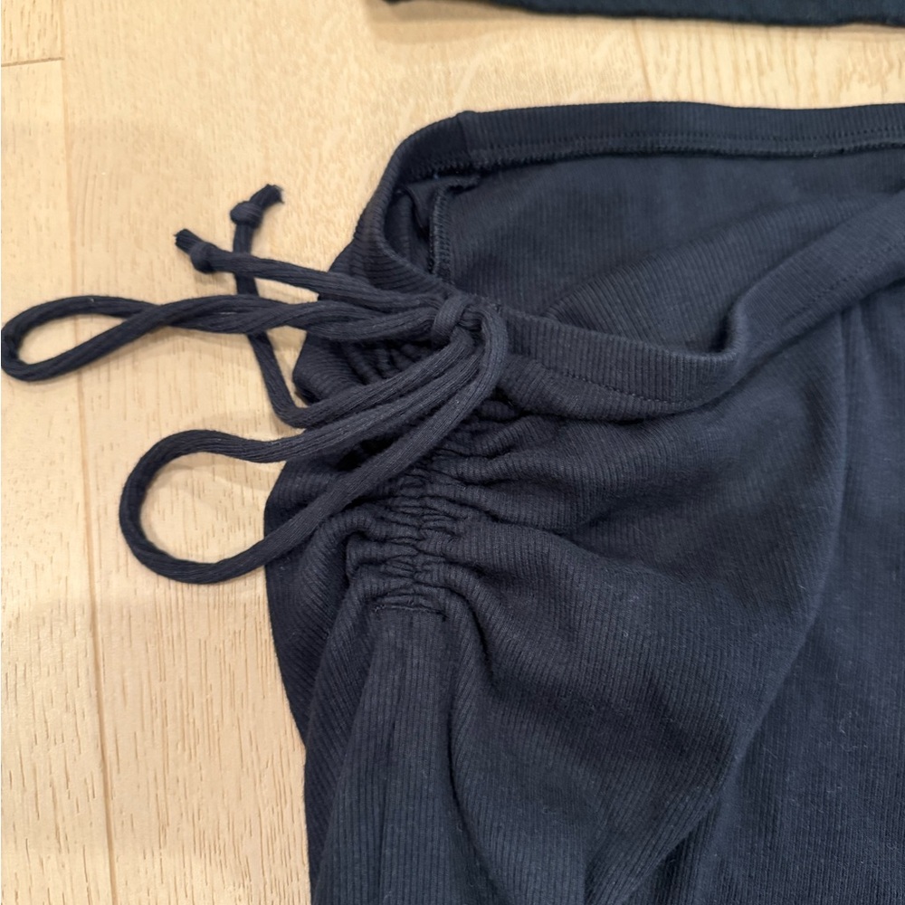 aerie Black Side-Ruched Drawstring Maxi Skirt and matching top - Picture 2 of 5